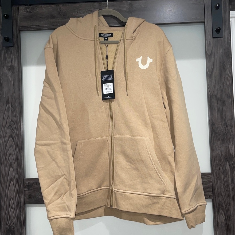 True Religion Big HS Flock Zip-Up Hoodie Travertine /Carmel NWT XL